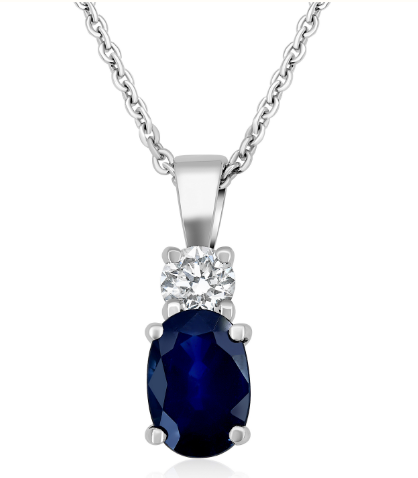 Claw Set Sapphire & Diamond Pendant & Chain