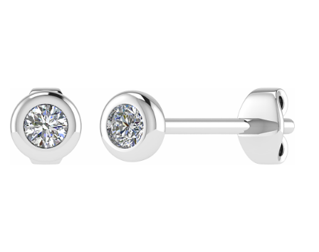 Rubover Set Round Brilliant Cut Diamond Stud Earrings