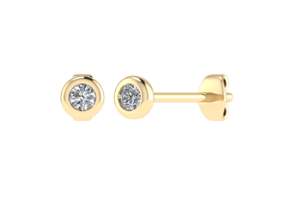 Rubover Set Round Brilliant Cut Diamond Stud Earrings