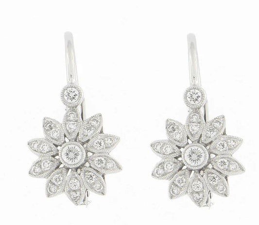 Ungar & Ungar Round Brilliant Cut Diamond Floral Huggie Earrings