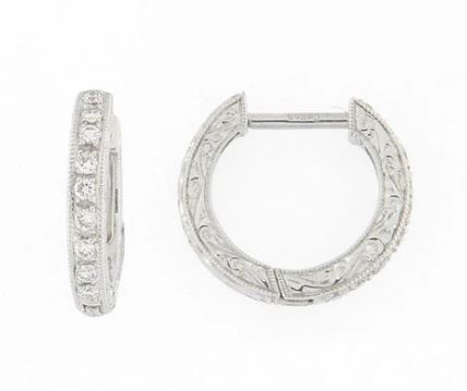 Ungar & Ungar Round Brilliant Cut Diamond Engraved Huggie Hoops