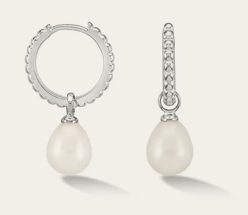 Dower & Hall Timeless Oval Pearl Charm Hoops