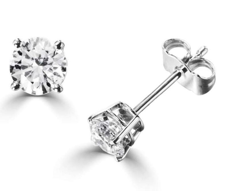 Claw Set Round Brilliant Cut Diamond Stud Earrings