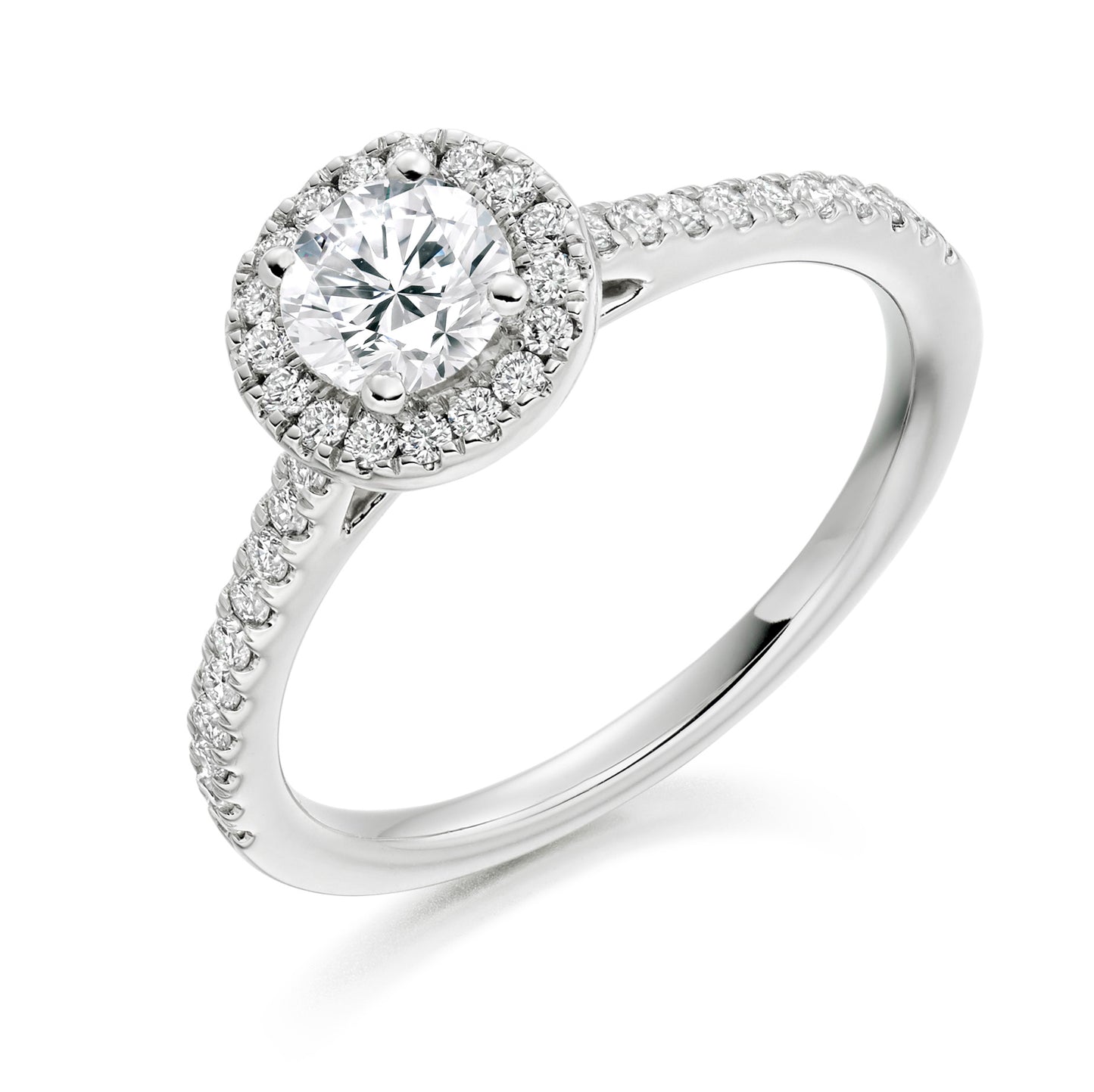 Round Brilliant Halo Solitaire With Diamond Set Shoulders