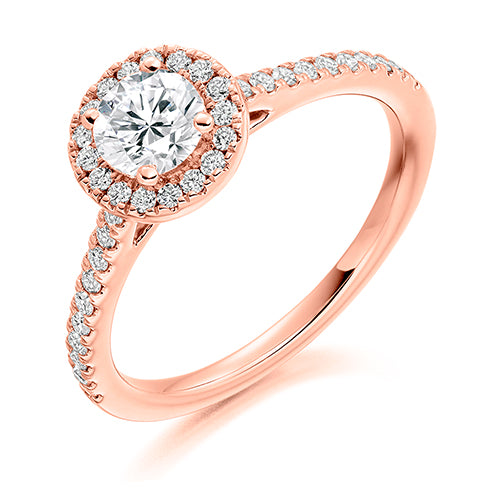 Round Brilliant Halo Solitaire With Diamond Set Shoulders