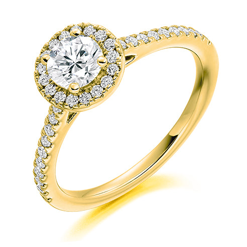 Round Brilliant Halo Solitaire With Diamond Set Shoulders