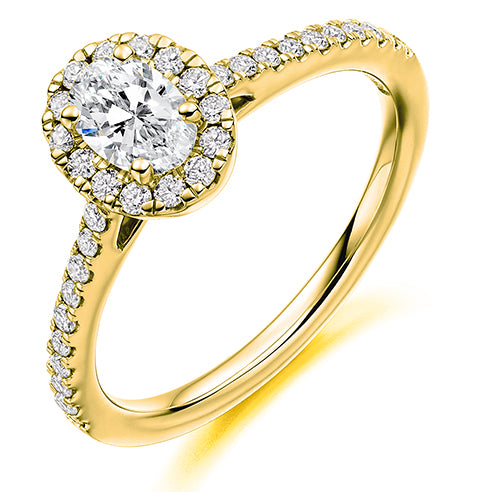 Oval Cut Halo Solitaire With Diamond Set Shoulders