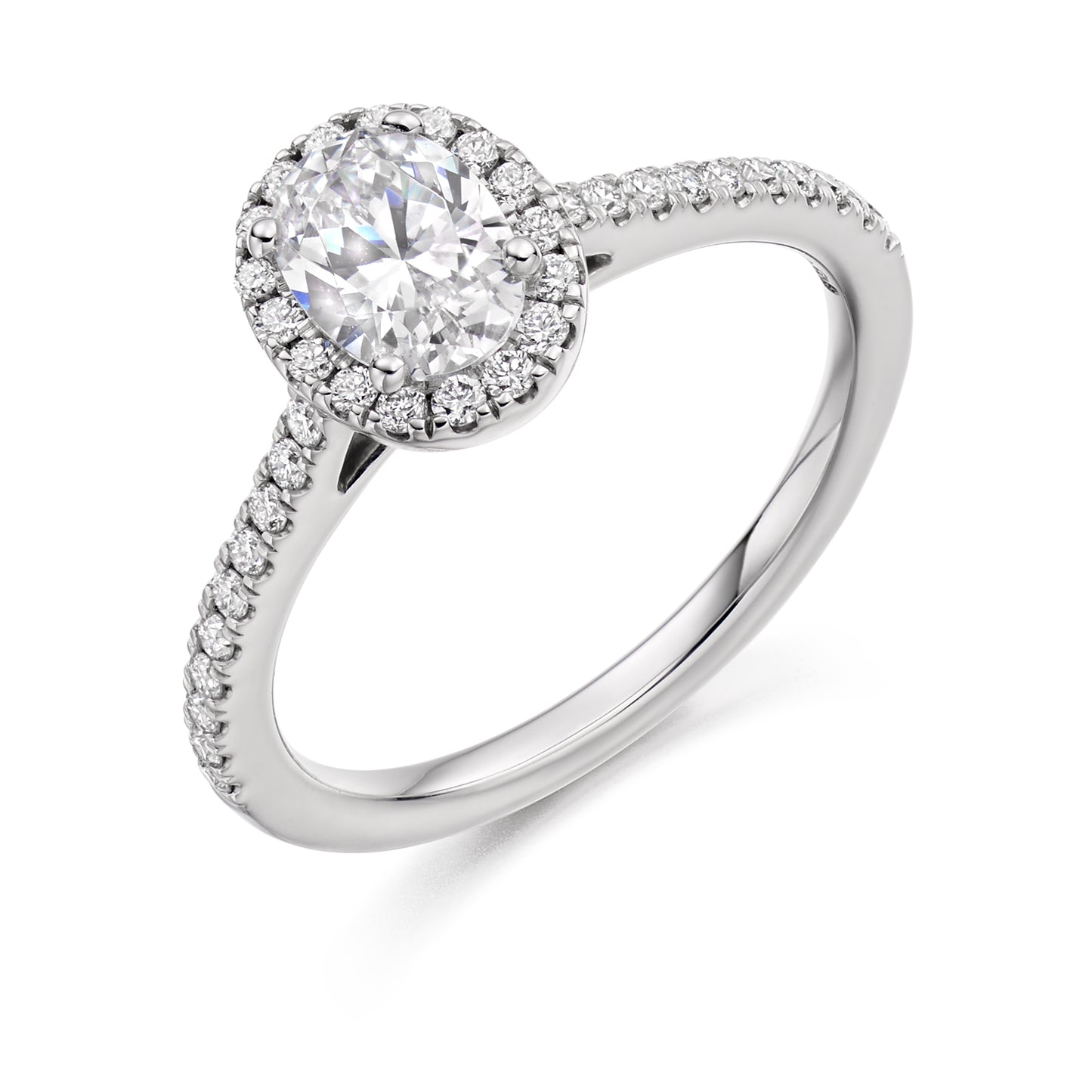 Oval Cut Halo Solitaire With Diamond Set Shoulders