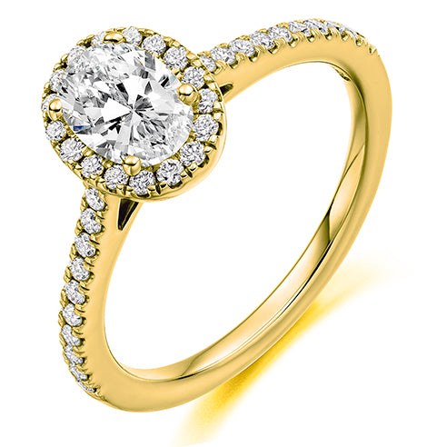 Oval Cut Halo Solitaire With Diamond Set Shoulders