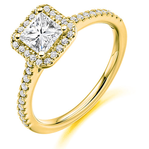 Princess Cut Halo Solitaire With Diamond Set Shoulders