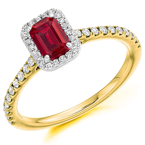 Emerald Cut Ruby Cluster Ring