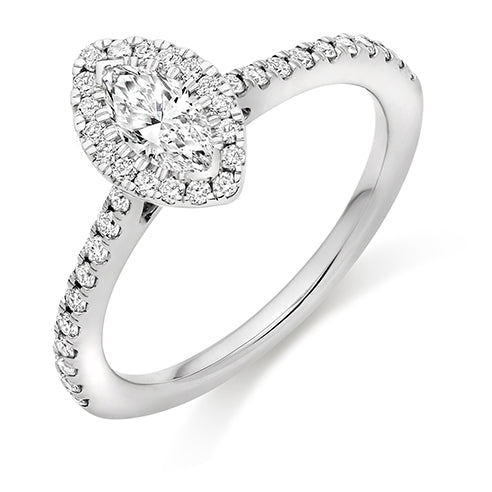 Marquise Cut Halo Solitaire With Diamond Set Shoulders