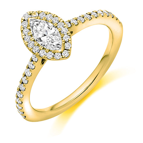 Marquise Cut Halo Solitaire With Diamond Set Shoulders