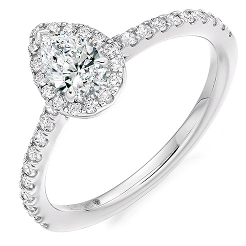 Pear Cut Halo Solitaire With Diamond Set Shoulders