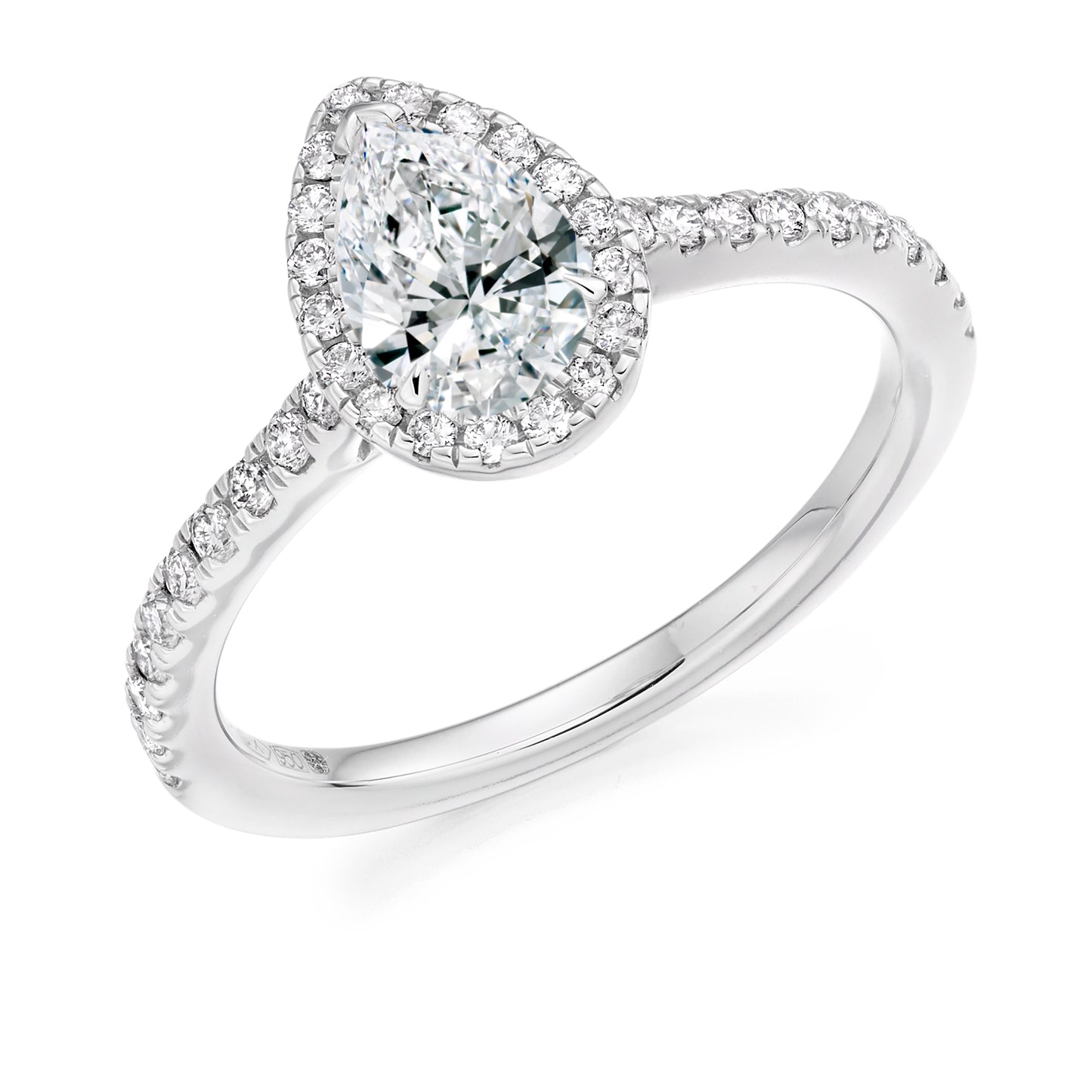 Pear Cut Halo Solitaire With Diamond Set Shoulders