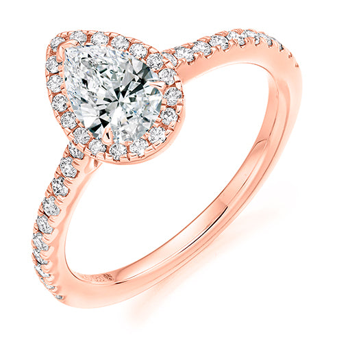 Pear Cut Halo Solitaire With Diamond Set Shoulders