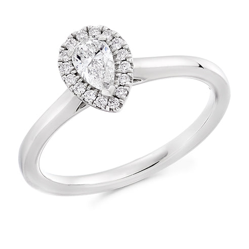 Pear Cut Halo Solitaire Ring