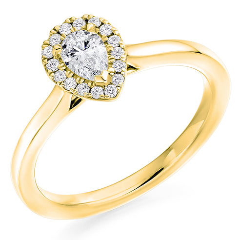 Pear Cut Halo Solitaire Ring