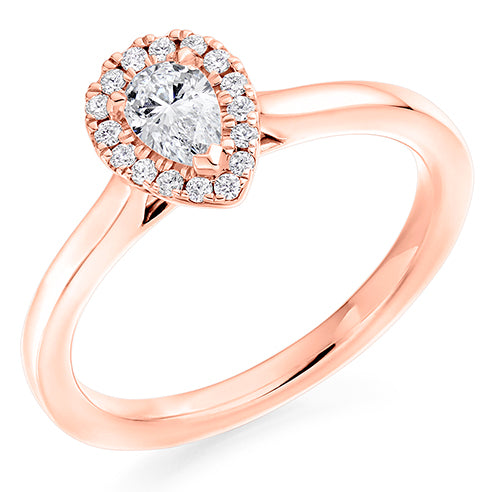 Pear Cut Halo Solitaire Ring