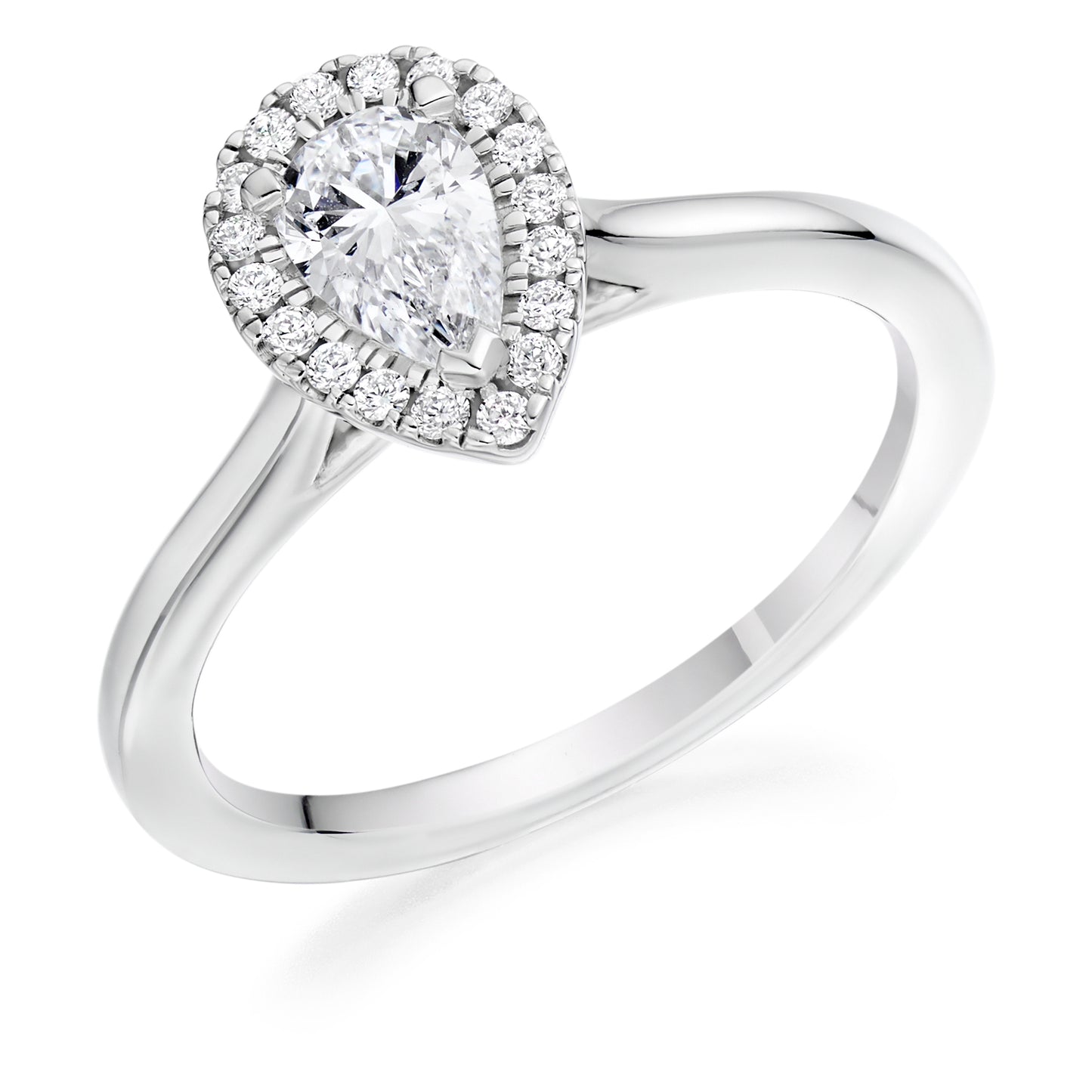 Pear Cut Halo Solitaire Ring