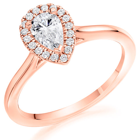 Pear Cut Halo Solitaire Ring