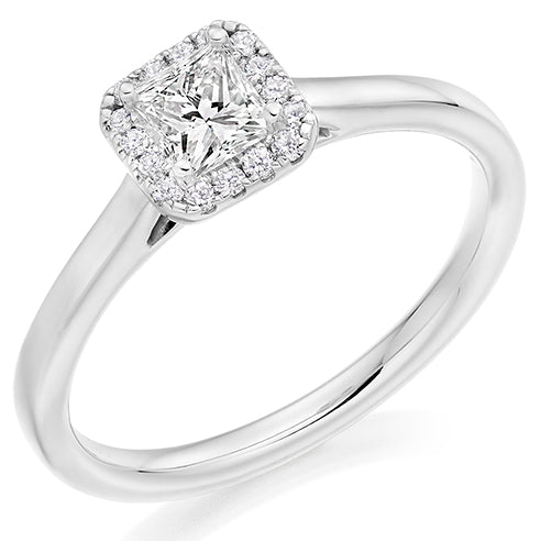 Princess Cut Halo Solitaire Ring