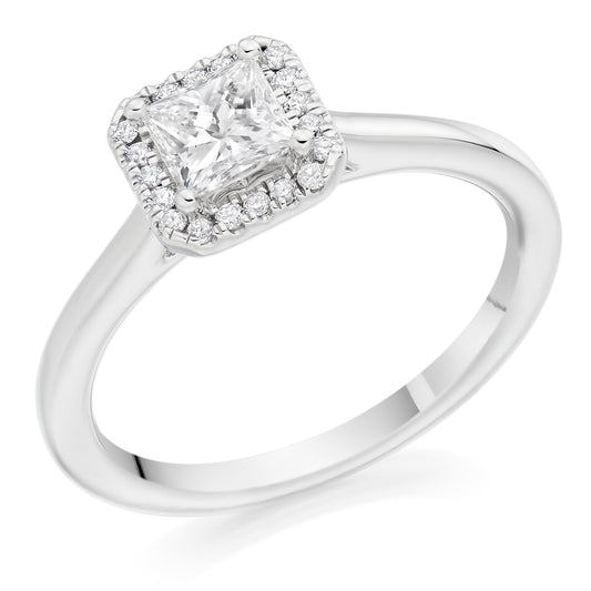 Princess Cut Halo Solitaire Ring