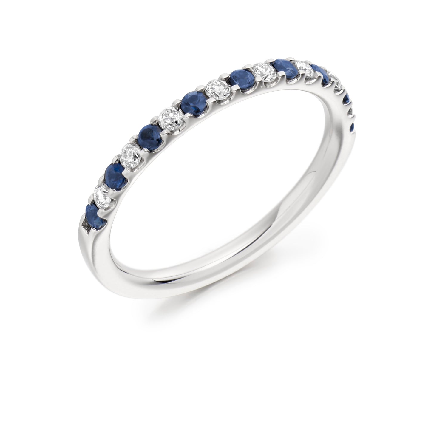 Round Brilliant Claw Set Diamond & Blue Sapphire Half Eternity Ring