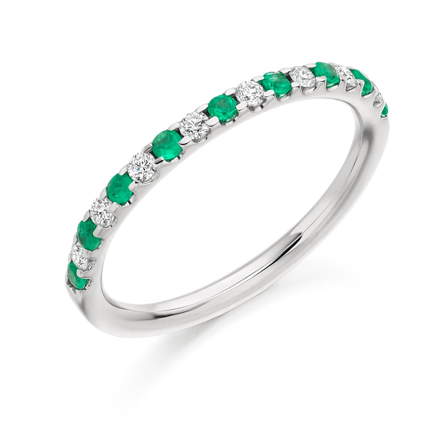 Round Brilliant Claw Set Diamond & Emerald Half Eternity Ring