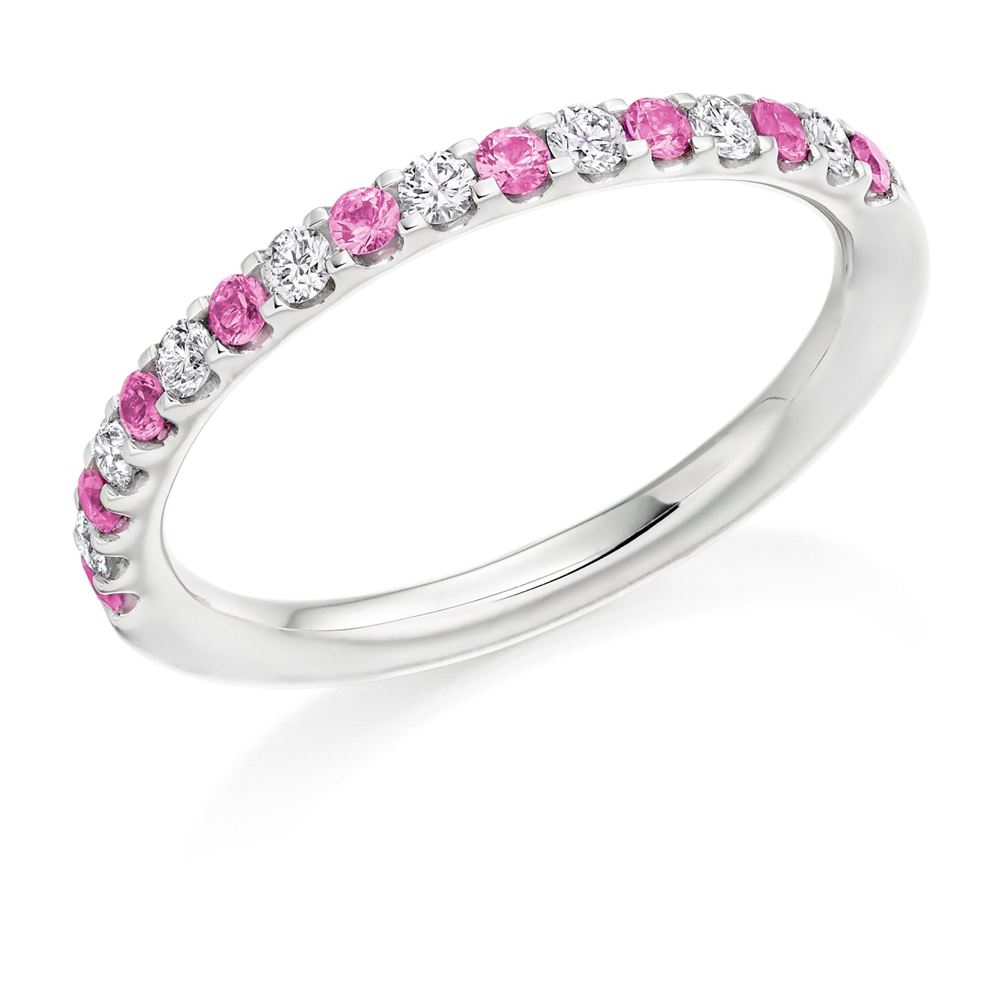 Round Brilliant Claw Set Diamond & Pink Sapphire Half Eternity Ring