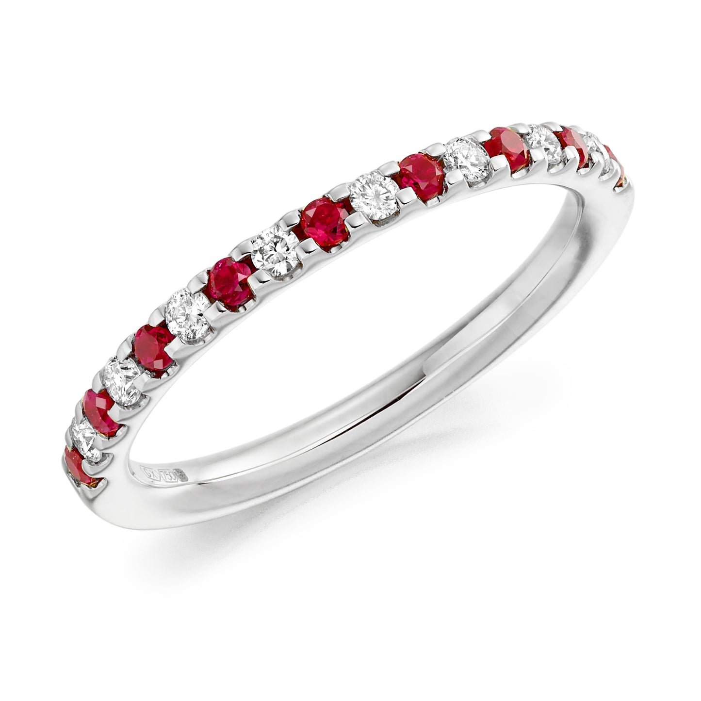 Round Brilliant Claw Set Diamond & Ruby Half Eternity Ring