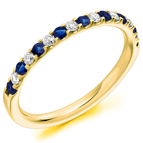 Round Brilliant Claw Set Diamond & Blue Sapphire Half Eternity Ring