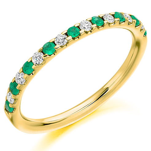 Round Brilliant Claw Set Diamond & Emerald Half Eternity Ring