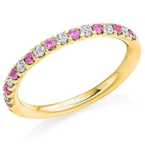 Round Brilliant Claw Set Diamond & Pink Sapphire Half Eternity Ring