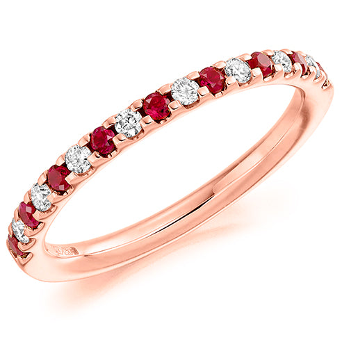 Round Brilliant Claw Set Diamond & Ruby Half Eternity Ring