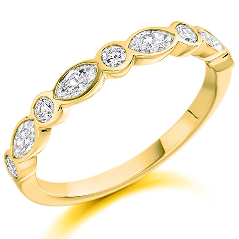 Round Brilliant & Marquise Cut Diamond Rub Over Set Half Eternity