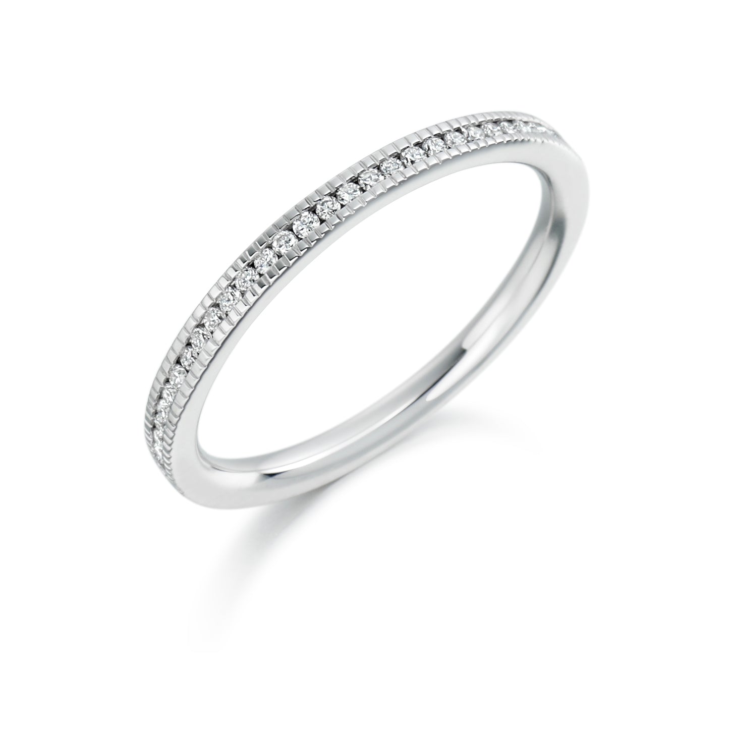 Round Brilliant Cut Channel Set Half Eternity with Milgrain Edge Ring