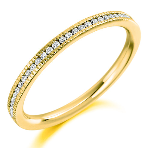 Round Brilliant Cut Channel Set Half Eternity with Milgrain Edge Ring