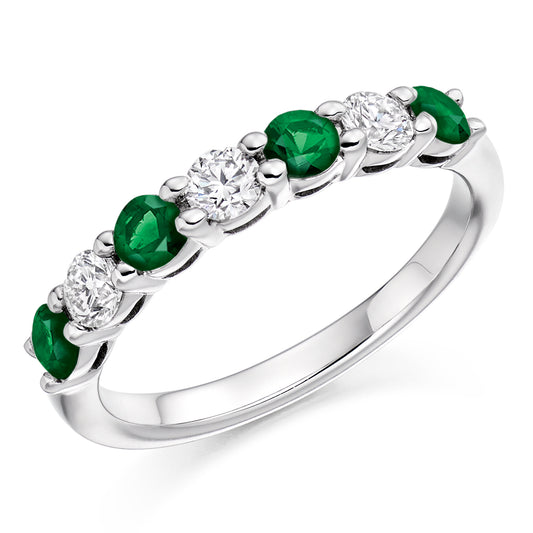 Claw Set Round Brilliant Diamond & Emerald Eternity Ring