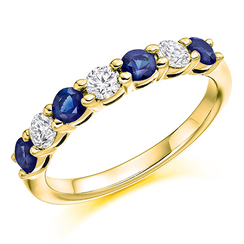 Claw Set Round Brilliant Diamond & Blue Sapphire Eternity Ring