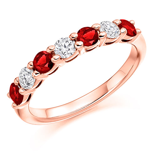 Claw Set Round Brilliant Diamond & Ruby Eternity Ring