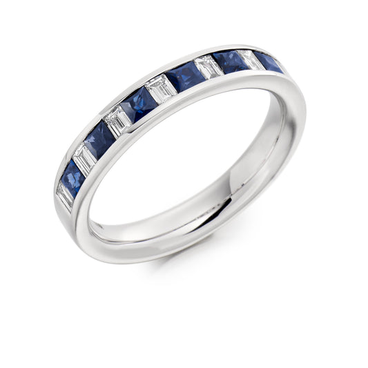 Mixed Cut Channel Set Diamond & Blue Sapphire Eternity Ring