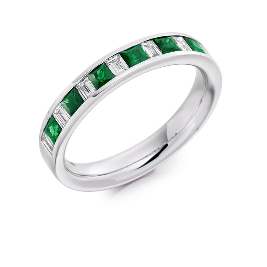 Mixed Cut Channel Set Diamond & Emerald Eternity Ring