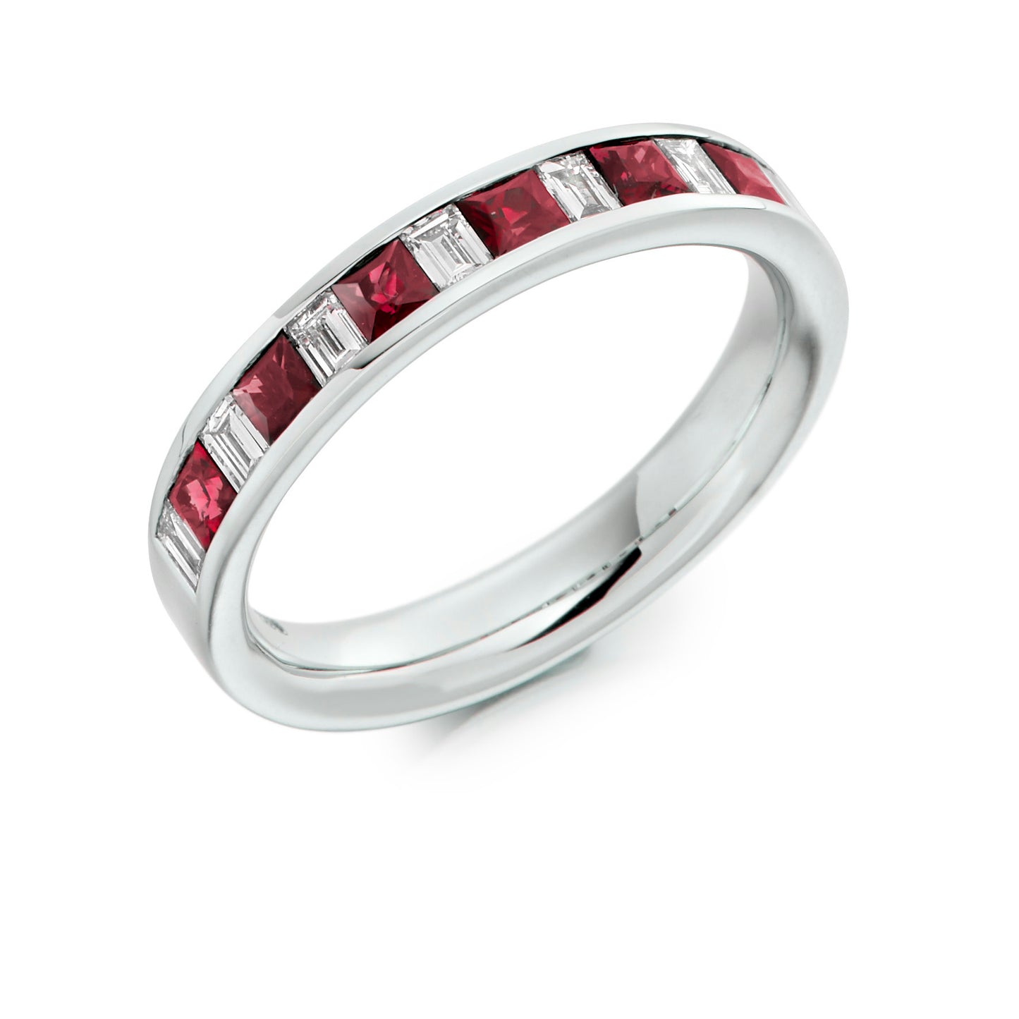 Mixed Cut Channel Set Diamond & Ruby Eternity Ring