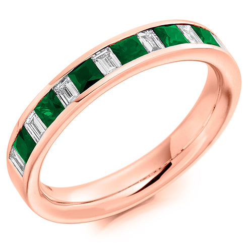 Mixed Cut Channel Set Diamond & Emerald Eternity Ring