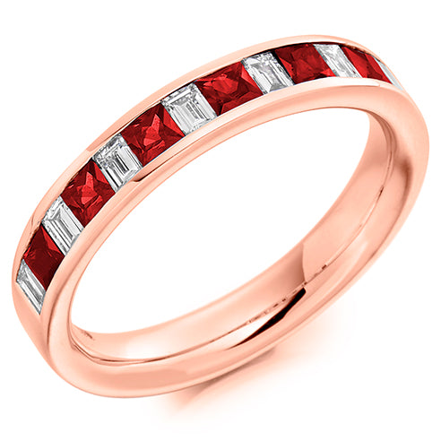 Mixed Cut Channel Set Diamond & Ruby Eternity Ring