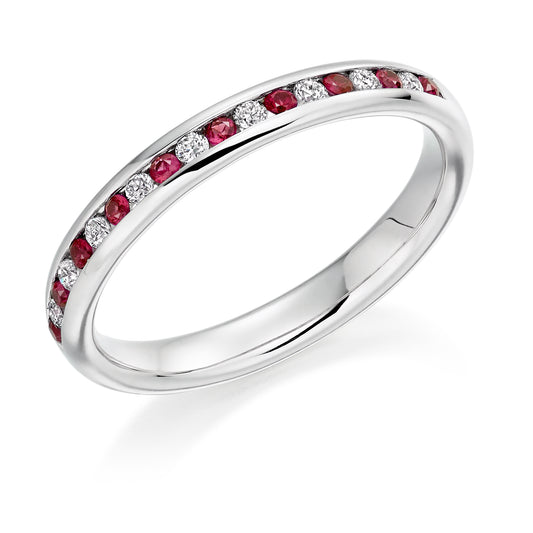 Round Brilliant Channel Set Diamond & Ruby Half Eternity Ring