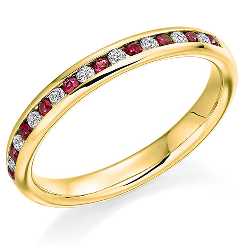 Round Brilliant Channel Set Diamond & Ruby Half Eternity Ring