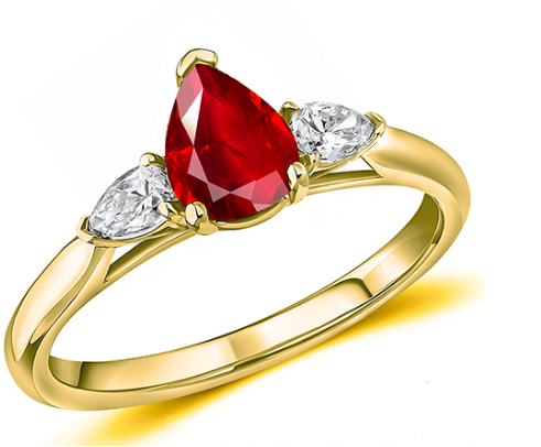 Pear Cut Ruby & Lab Grown Diamond Trilogy Ring