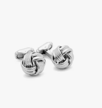 THOMPSON Satin Dot Knot Cufflinks In White Bronze Plated